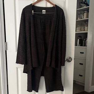 Carol Turner Collection Brown Wide Leg Pants & Open Cardigan Set Sz Medium